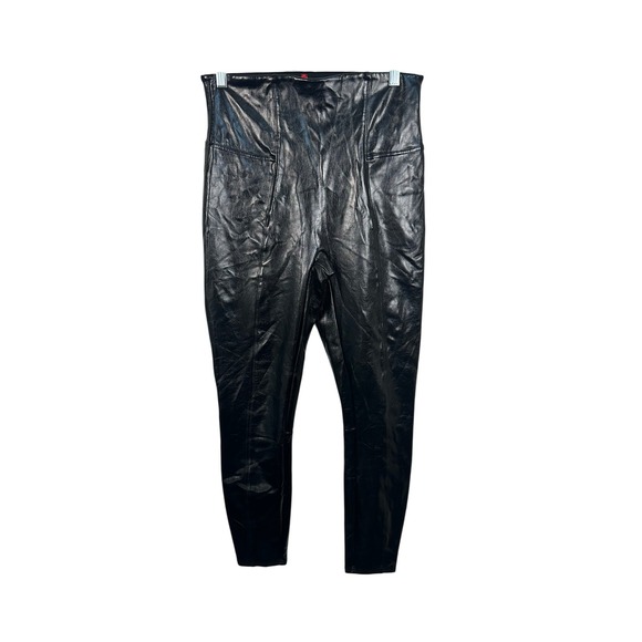 SPANX Pants - Spanx Leggings Women Large Black‎ Excellent Patent Leather-Like High Rise Shine